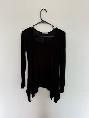 Black Long Sleeve Asymmetric Hem Women's Top